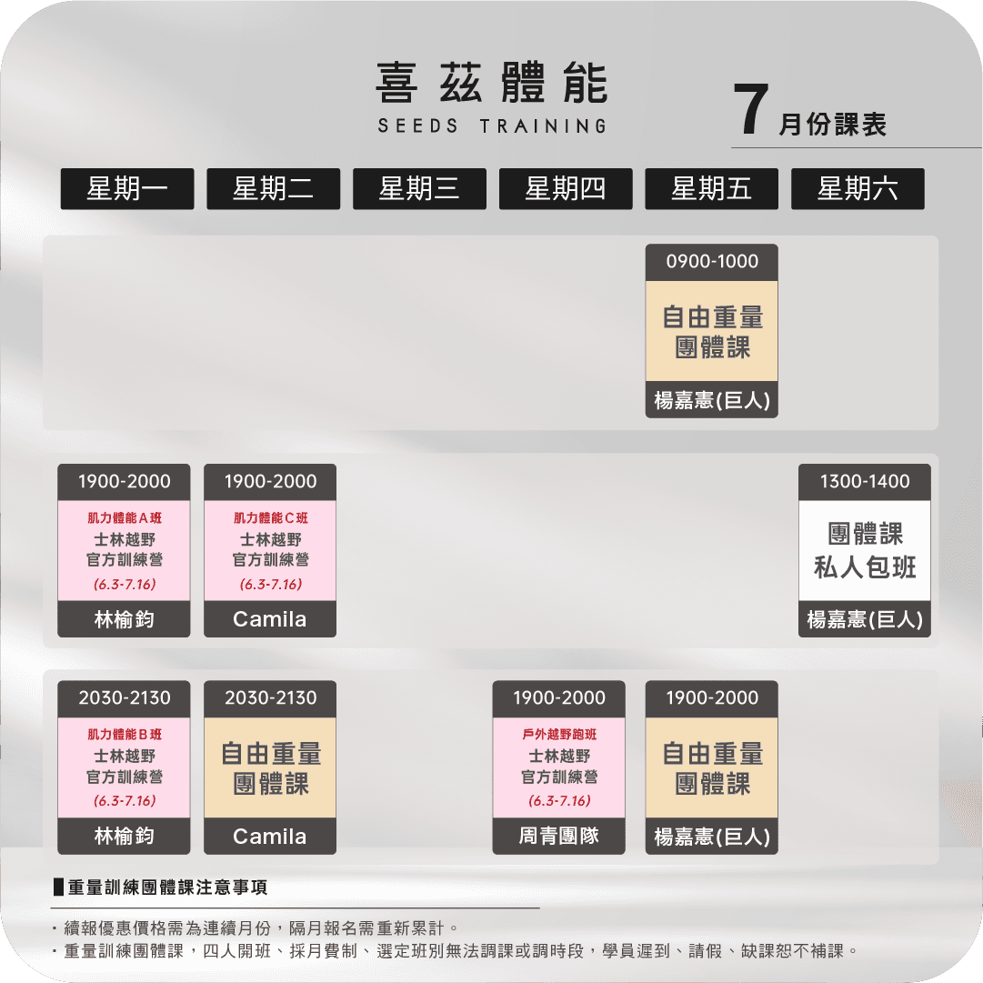 五月喜茲體能課表